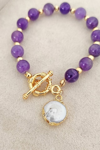 Armband - Verguld Messing - Amethisten en Cultivéparels