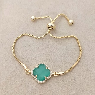 Armband - Messing Doublé Goud & Steentje - Blauw