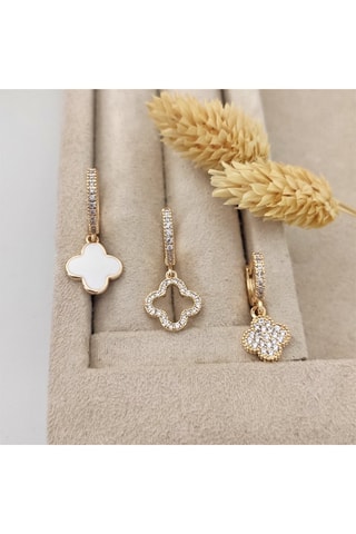 3 Oorbellen - Verguld Messing - Zirkonia’s en Parelmoer