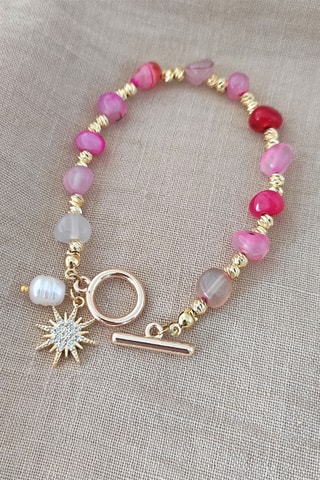 Armband - Doublé Geelgoud en Agaat