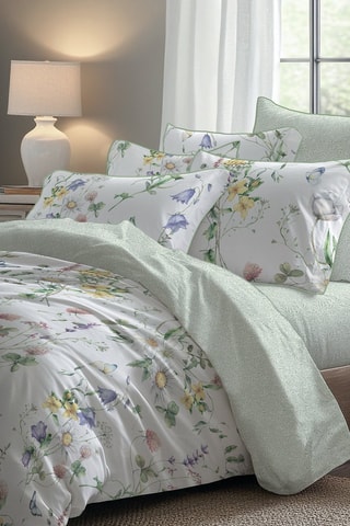 Taie de traversin en satin de coton  Feuilles d'amour - Vert