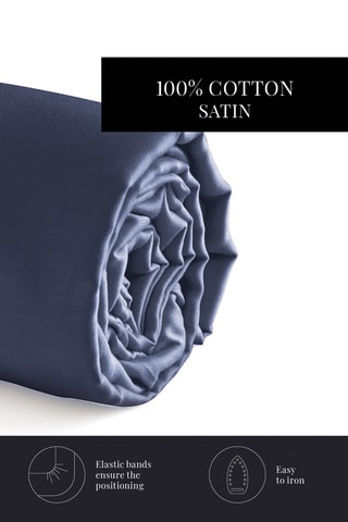 Sábana bajera de satén de algodón 80 hilos/cm² Liso - Azul marino