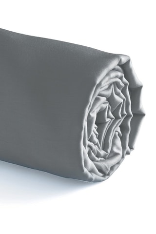 Sábana bajera de satén de algodón 80 hilos/cm² Liso - Gris oscuro