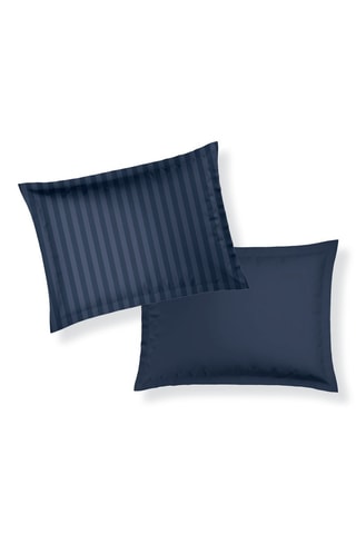 2 fundas de almohada de satén de algodón Dobby - Azul oscuro