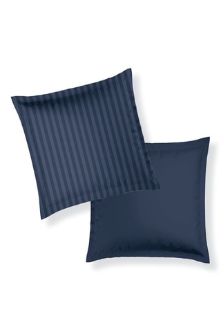 2 fundas de almohada de satén de algodón Dobby - Azul oscuro