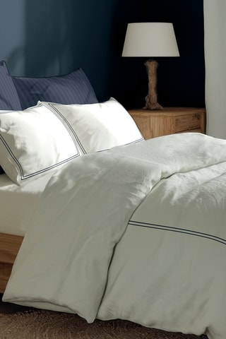 Parure de couette en satin de coton 80 fils/cm² Annecy - Bleu foncé et blanc