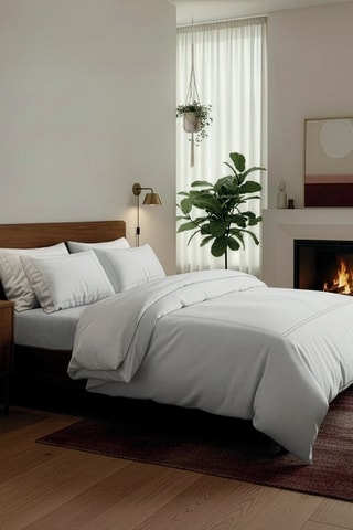 Parure de couette en satin de coton 80 fils/cm² Annecy - Taupe et blanc