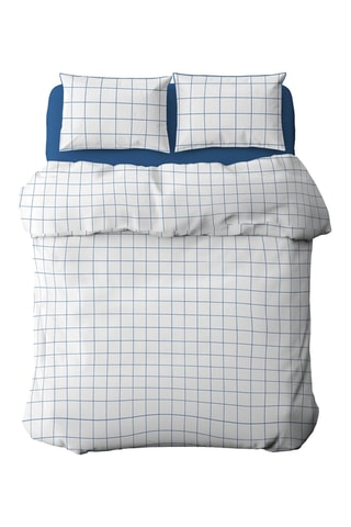 Parure de couette en satin de coton 80 fils/cm² Carreaux minimalistes - Blanc et bleu cobalt