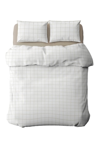 Parure de couette en satin de coton 80 fils/cm² Carreaux minimalistes - Blanc et taupe