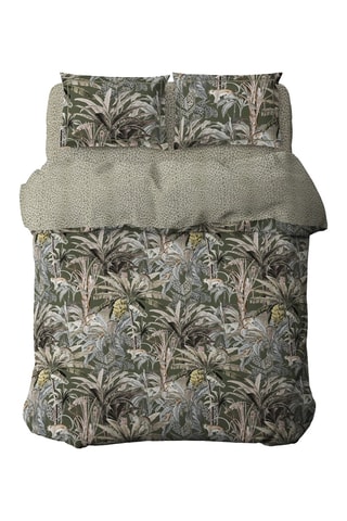 Parure de couette en satin de coton 80 fils/cm² Safari Botanique - Kaki et ciel