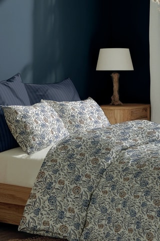 Parure de couette en satin de coton 80 fils/cm² Renaissance antique - Blanc et bleu cobalt
