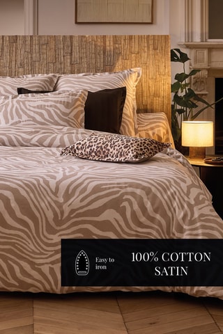 Parure copripiumino in raso di cotone 80 fili/cm² Evasion zébrée - Taupe e bianco
