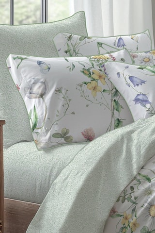 Parure de couette réversible en satin de coton Splendeur du printemps - Blanc