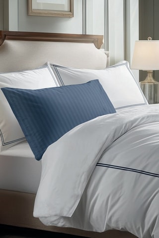 Parure de couette en satin de coton 79 fils/cm² Cannes - Bleu foncé et blanc