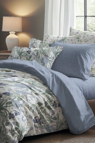 Lenzuolo sotto in raso di cotone Frêne à fleurs - Blu