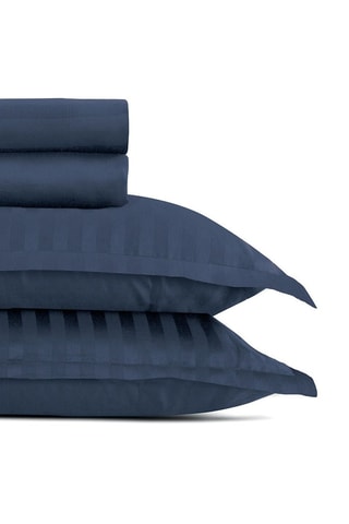Juego de sábanas de satén de algodón Dobby - Azul oscuro