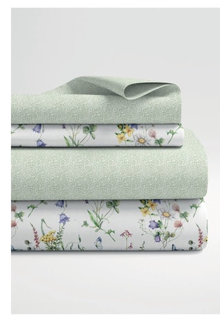 Parure de draps réversible en satin de coton  Splendeur du printemps - Blanc