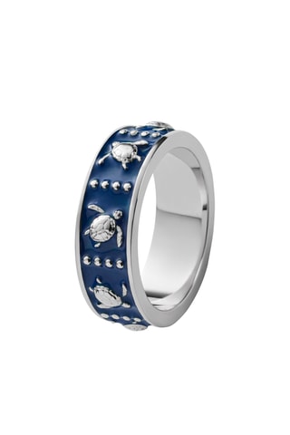 Ring Turtle - Zilverkleurig en Marineblauw