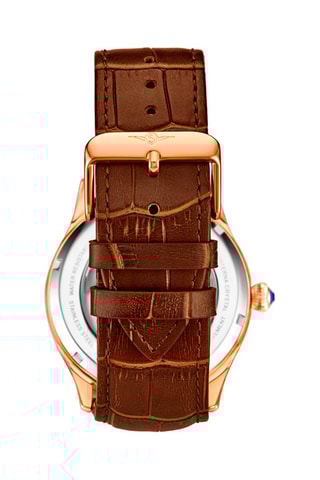 Relógio automático em couro Legacy - Função GMT - Castanho e dourado-rosa
