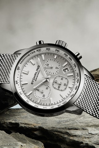 Relógio de quartzo em aço - Cronógrafo - Prateado