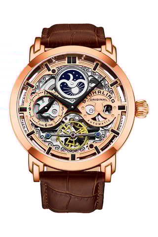 Relógio automático em couro Legacy - Função GMT - Castanho e dourado-rosa