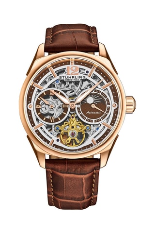 Relógio automático em couro Vanguard - Castanho e dourado-rosa