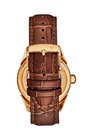 Relógio automático em couro Vanguard - Castanho e dourado-rosa