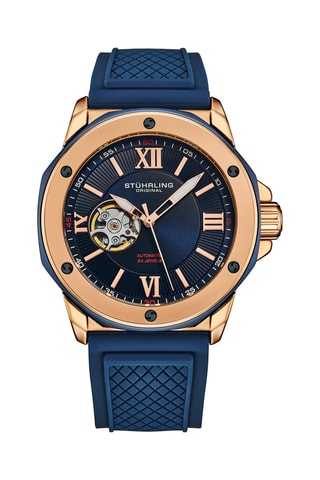 Relógio automático em silicone - Azul e dourado-rosa