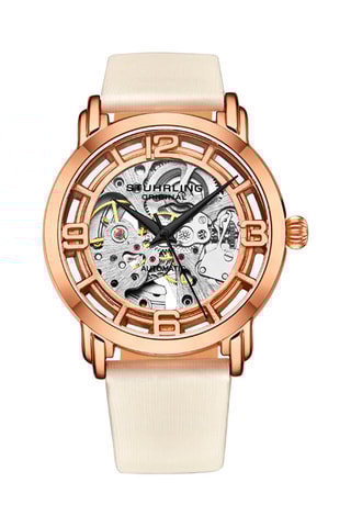 Relógio automático em couro Legacy - Bege claro e dourado rosa