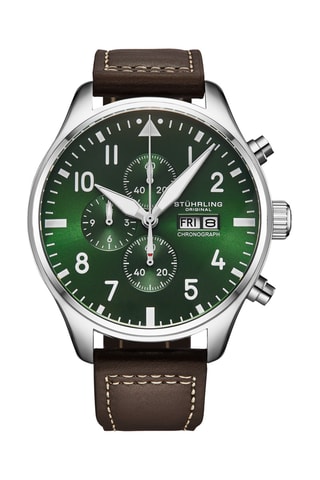 Relógio de quartzo em couro - Cronógrafo - Castanho e prateado