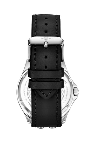 Relógio quartzo em couro Aviator Preto e prateado