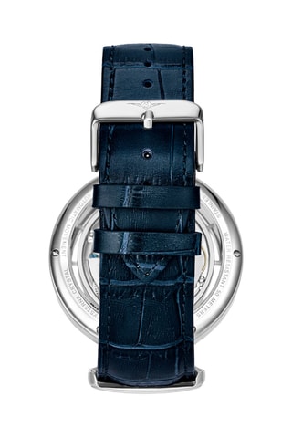 Relógio automático em couro Legacy - Indicador das fases da lua e função GMT - Azul e prateado