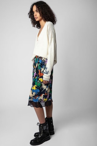 Jupe droite en soie - Bleu nuit