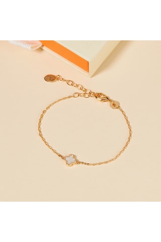 Bracelet personnalisable Initiale Croix Romane - Nacre et doré à l'or fin