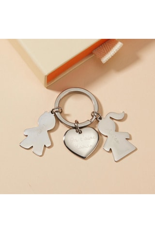 Porte-clés personnalisable Family Disque et Fille - Acier inoxydable