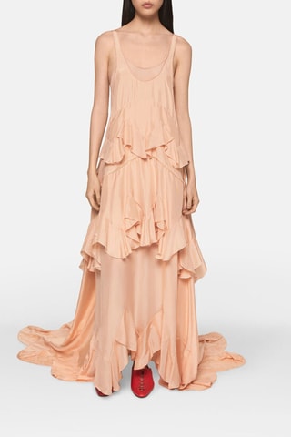 Lange Mouwloze Zijden Jurk - Perzikkleurig