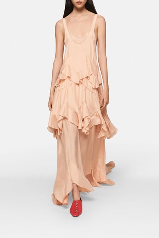 Lange Mouwloze Zijden Jurk - Perzikkleurig