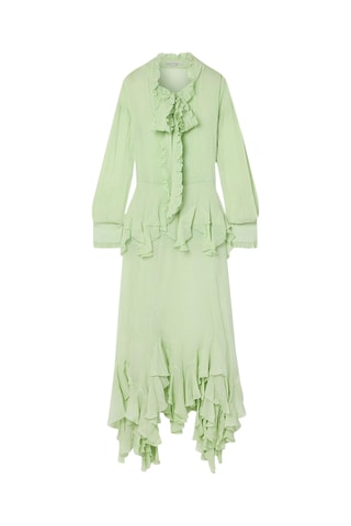 Zijden Jurk met Ruches - Zachtgroen