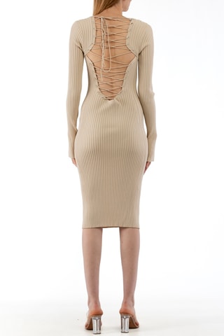 Nauwaansluitende Jurk - Beige