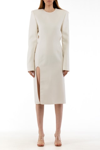 Rechte Wollen Jurk - Crèmekleurig