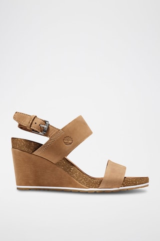 Nubuck Sandalen met Sleehak Beige