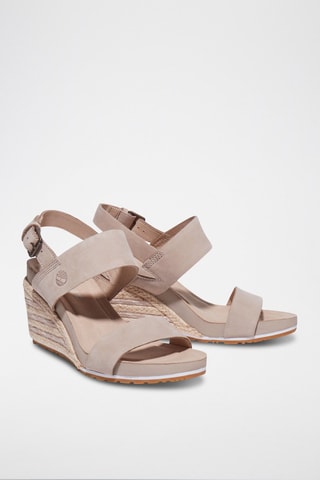 Leren Sandalen met Sleehak Beige