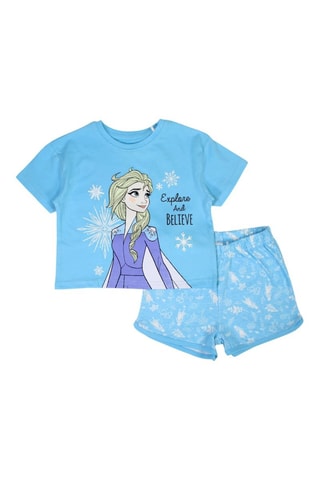 T-shirt en Short Elsa Frozen Disney - Hemelsblauw - Wit, blauw, geel en paars