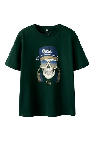 T-shirt em algodão biológico - Verde-escuro - Name It Kids