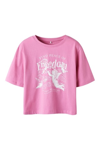 T-shirt em algodão biológico - Rosa e branco - Name It Kids