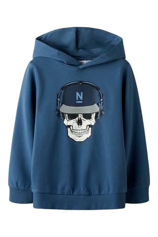 Sweat com capuz em algodão biológico - Azul e cru - Name It Kids