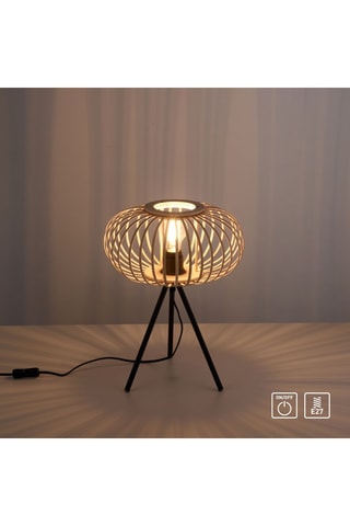 Houten Ledtafellamp op Driepoot Racoon - Naturel en Zwart - 40 W