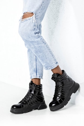 Botines de piel de charol - Negro