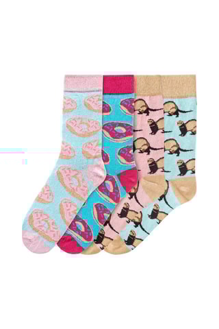 4 paires de chaussettes - Bleu, vert et rose