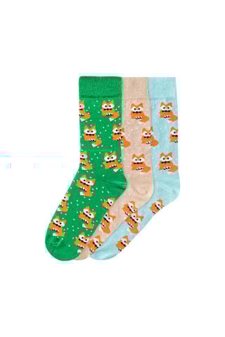 3 paires de chaussettes  - Beige, bleu et vert